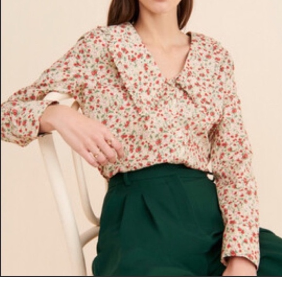 English Factory Floral Collar Detail Shirt. Size XS - Picture 2 of 5